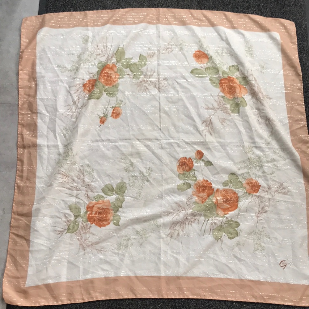 Vintage Renoir Floral Scarf with Peach Border